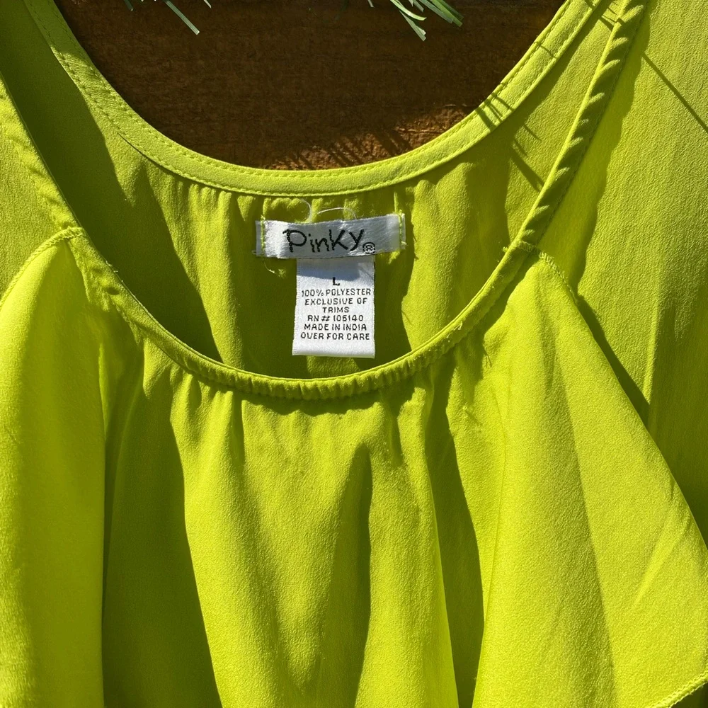 Pinky brand Size L-chartreuse dress - Picture 3 of 4
